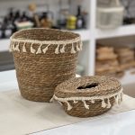 ست جا دستمال و سطل زباله حصیری دور ریش