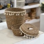 ست جا دستمال و سطل زباله حصیری دور ریش - تصویر 2